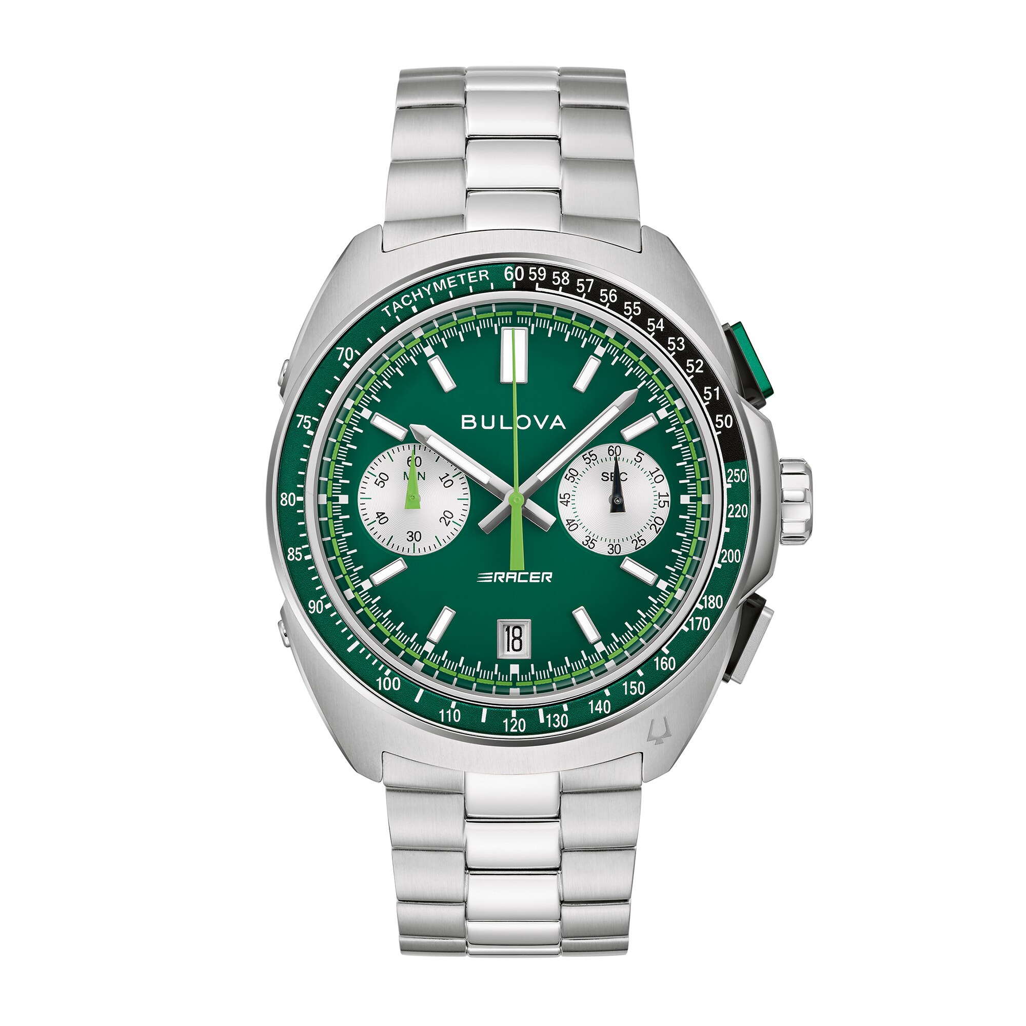 Men's Bulova Racer Chronograph Stainless Steel Watch with Green