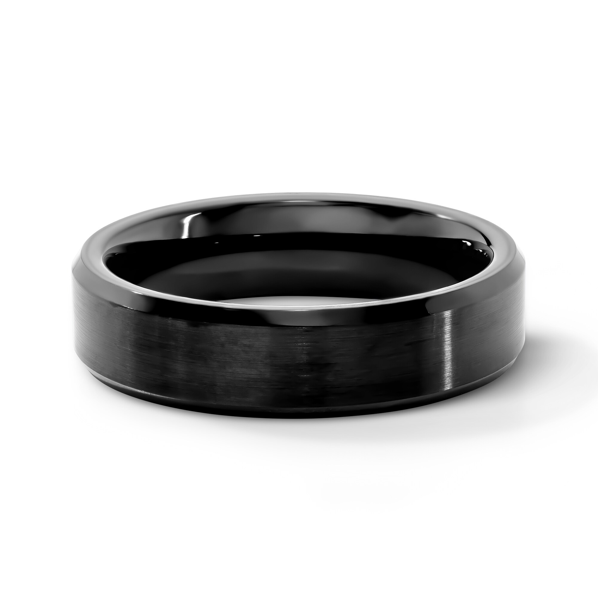 6.0mm Brushed Bevelled Wedding Band in Titanium with Black Ion