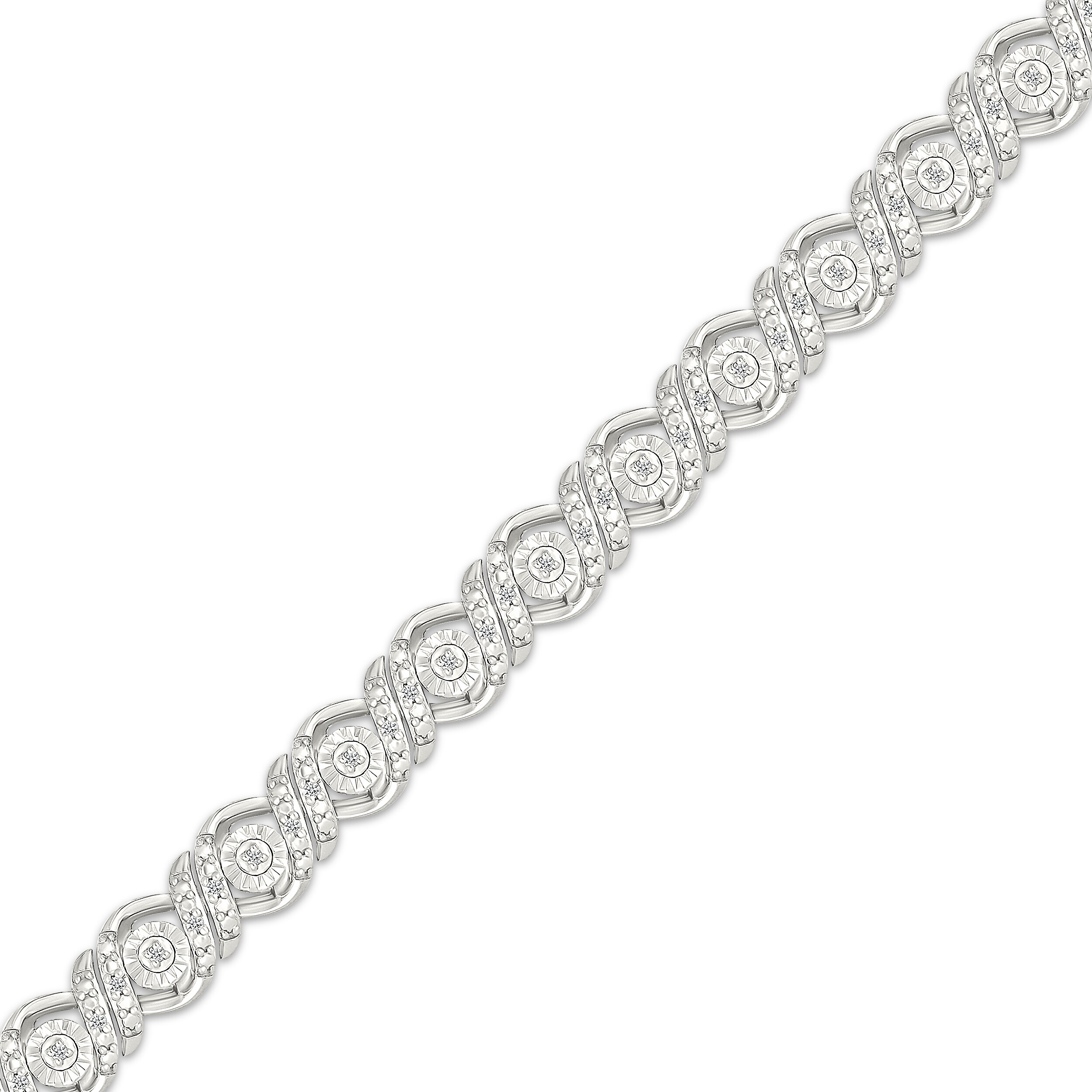 Diamond Double S-Link Bracelet 1/4 ct tw Sterling Silver 7.25&quot