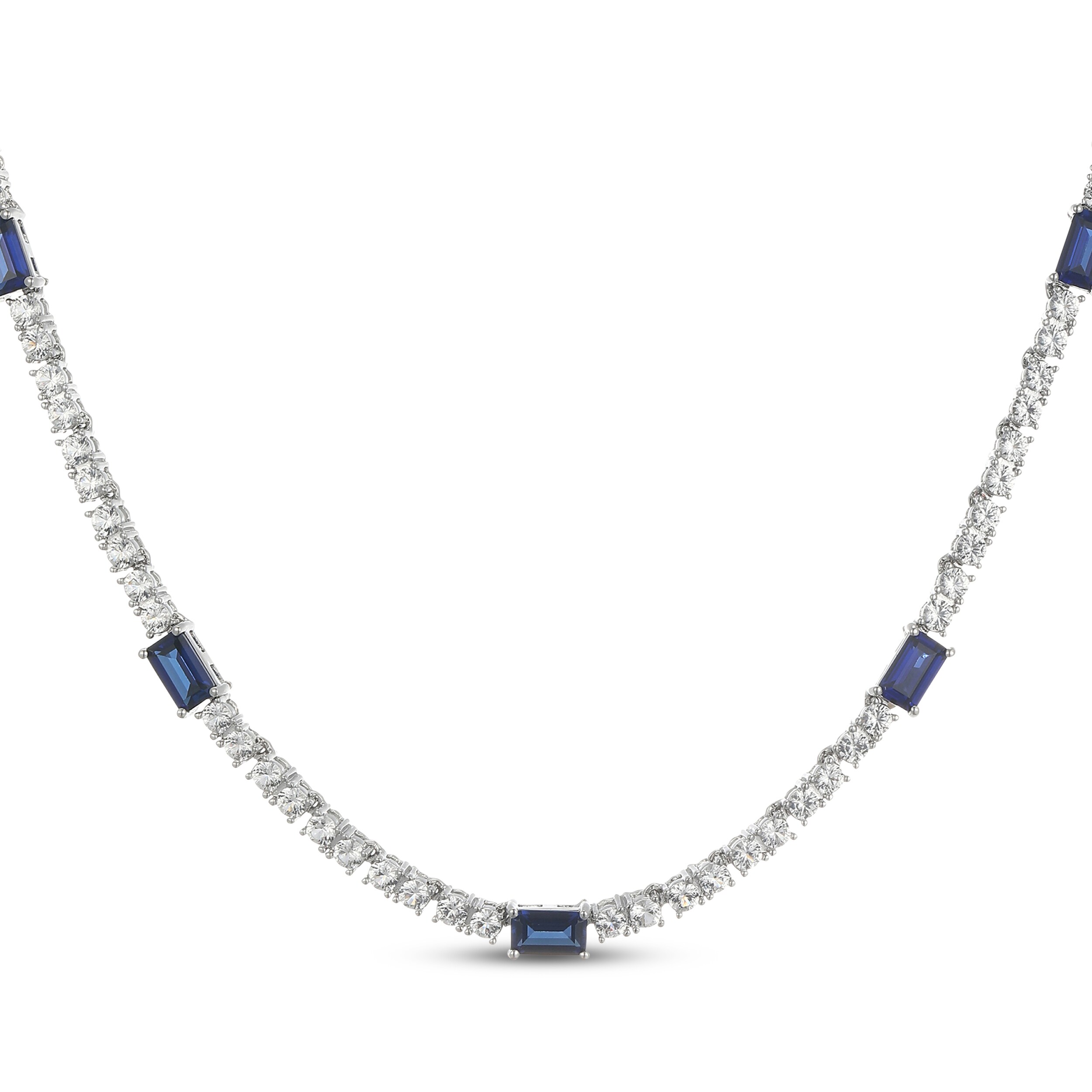 Emerald-Cut Blue Lab-Created Sapphire & White Lab-Created Sapphire