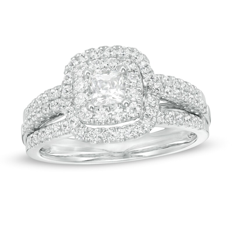Previously Owned Princess-Cut Diamond Frame Multi-Row  Engagement Ring in 10K White Gold (I/I1)