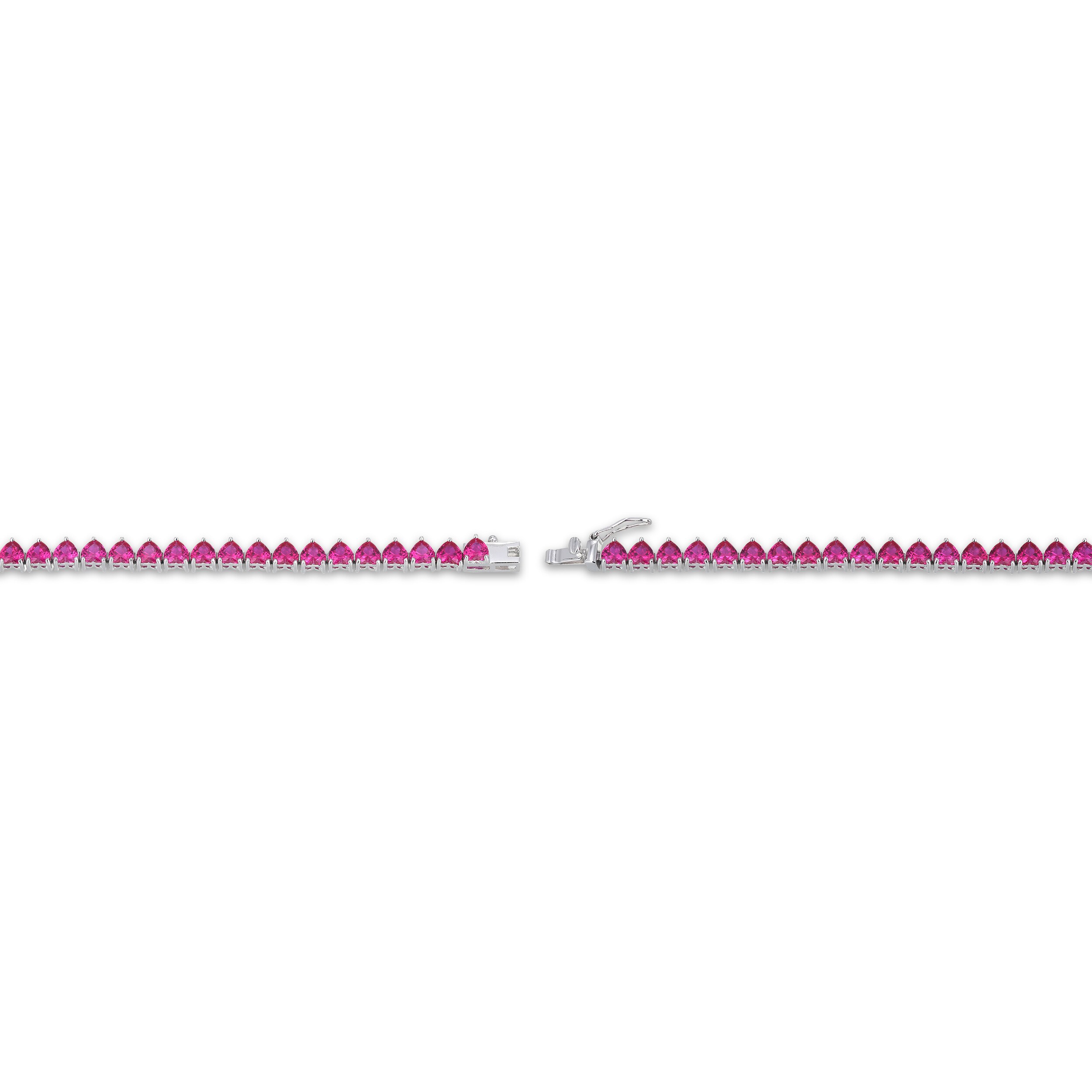 Heart-Shaped Lab-Created Ruby Line Bracelet Sterling Silver