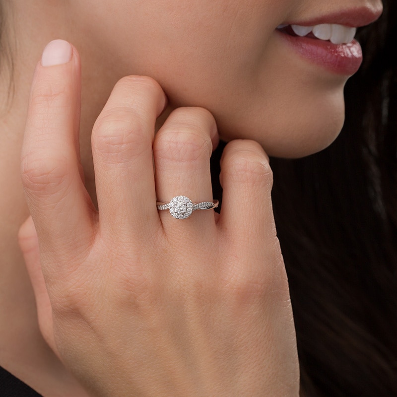 Previously Owned 3/8 Diamond Frame Twist Engagement Ring in 10K  White Gold