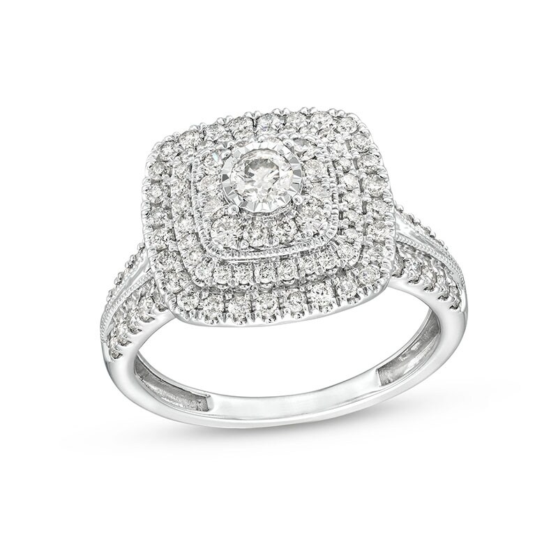 Previously Owned - 1 CT. T.W. Diamond Triple Cushion Frame Multi