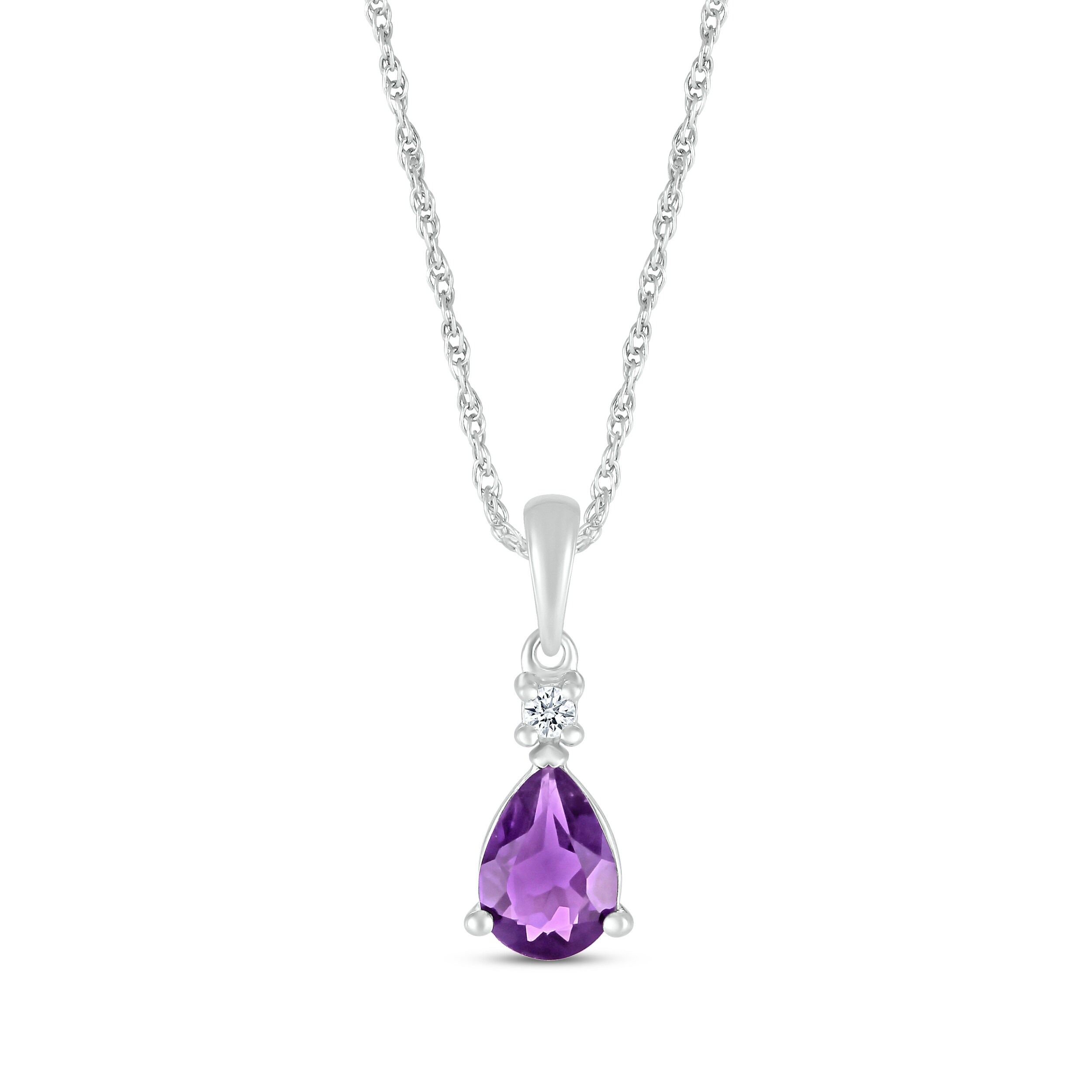 Pear-Shaped Amethyst & White Lab-Created Sapphire Necklace 10K