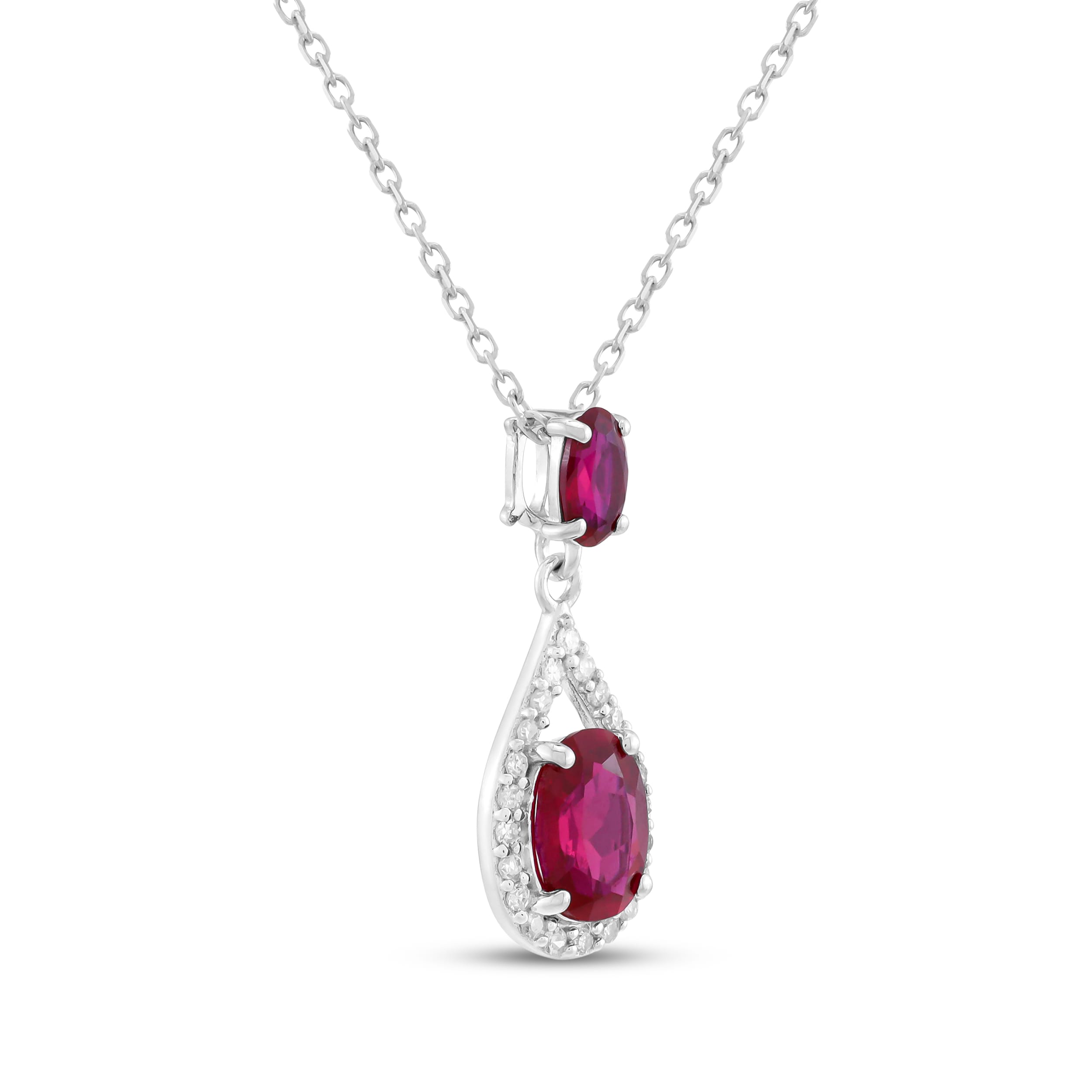 Oval-Cut Lab-Created Ruby & White Lab-Created Sapphire Necklace