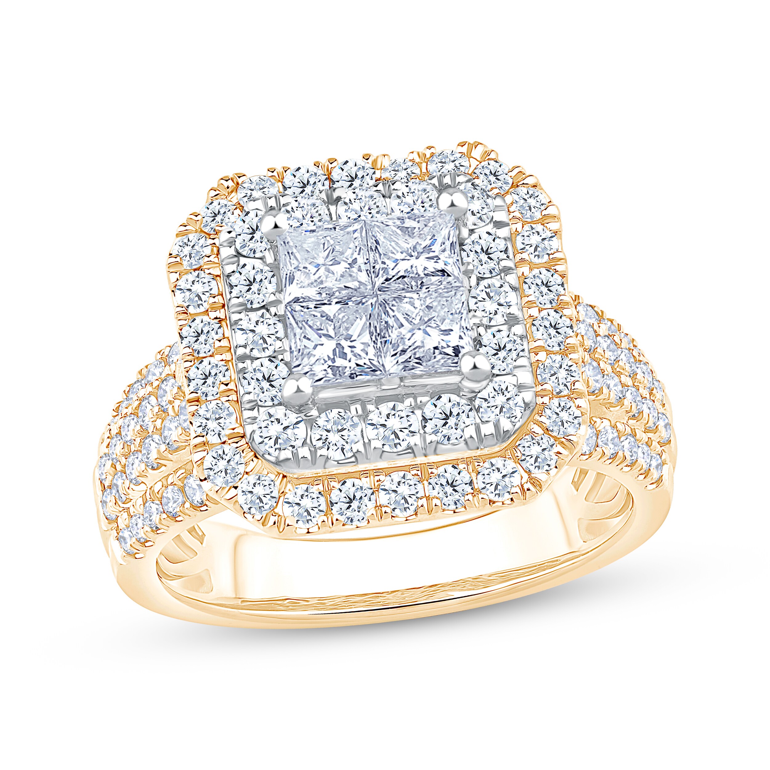 Now + Forever Princess-Cut Quad Diamond Double Halo Engagement