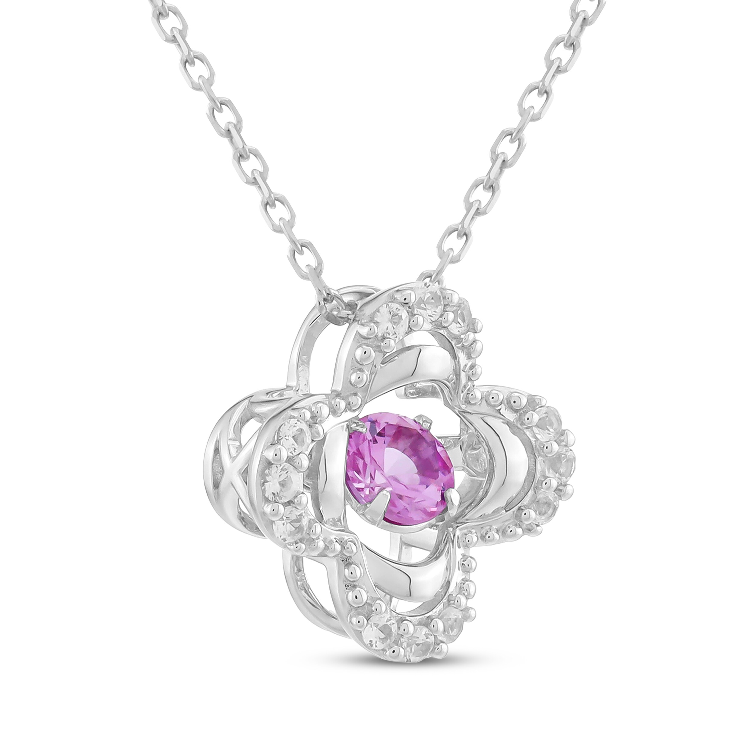 clover様ご確認用ロラライハリスNo.59〜60 Pink & White Lab-Created Sapphire Clover Necklace Sterling Silver
