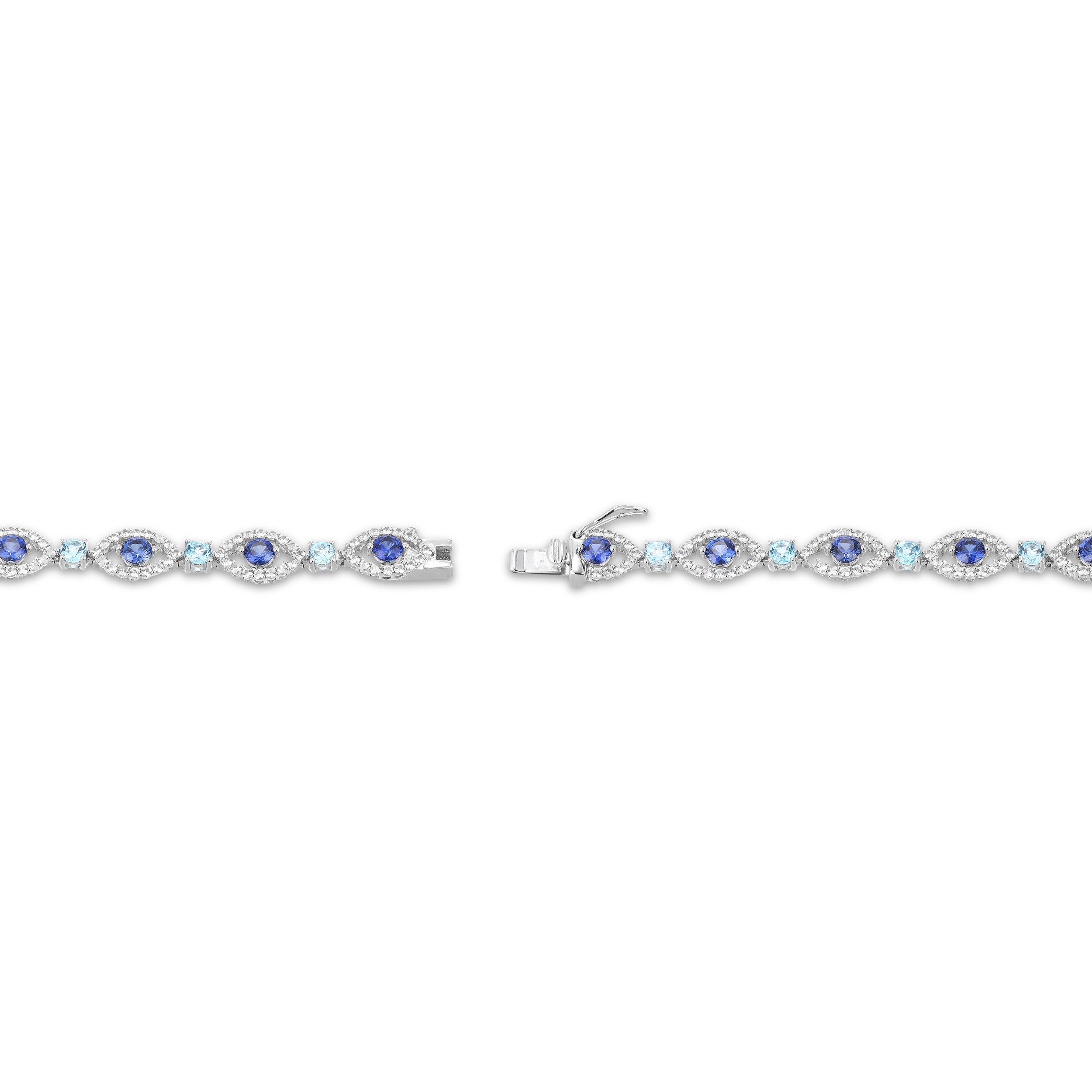 Swiss Blue Topaz, Blue & White Lab-Created Sapphire Evil Eye