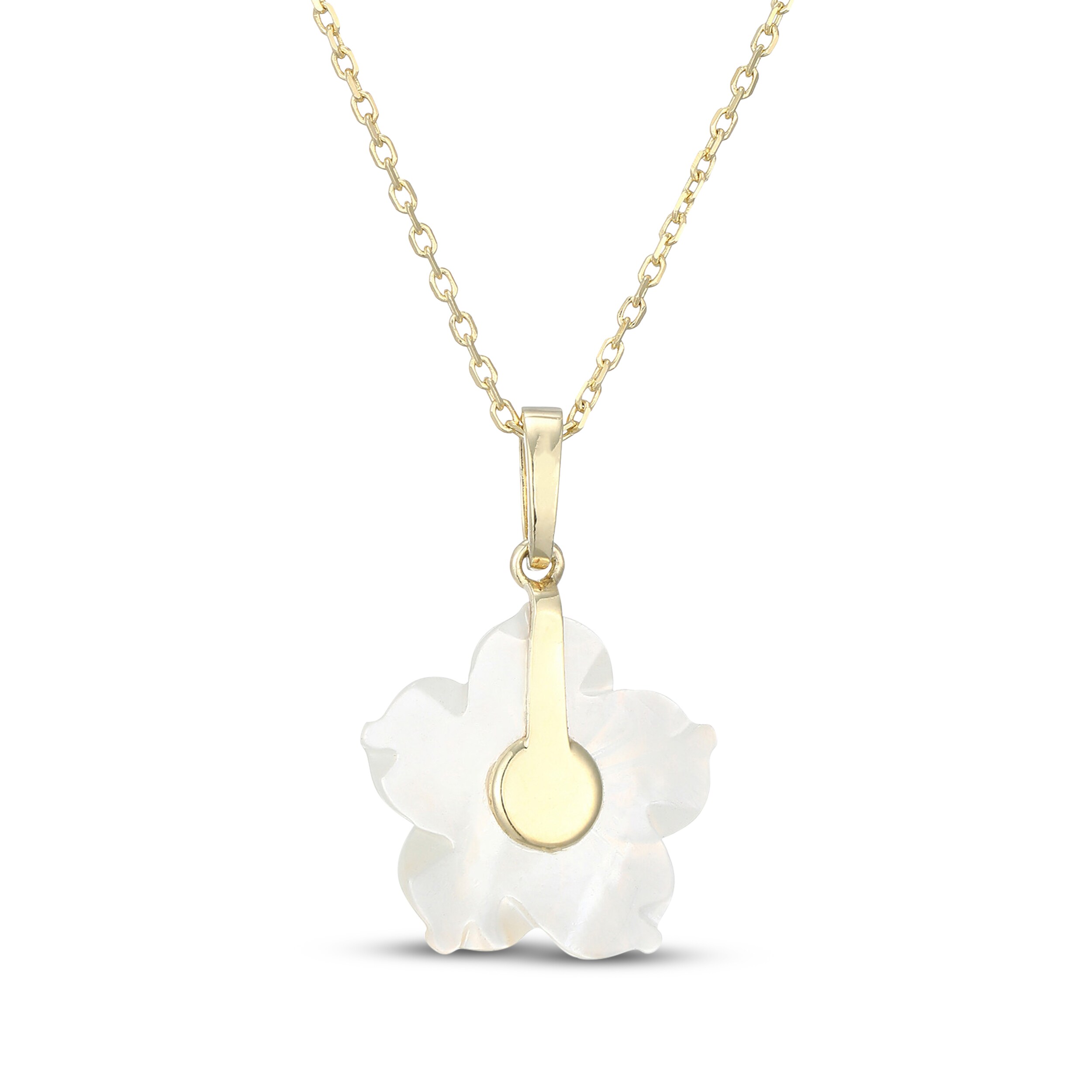 Mother-of-Pearl & 1/8 ct tw Diamond Flower Necklace 10K Yellow