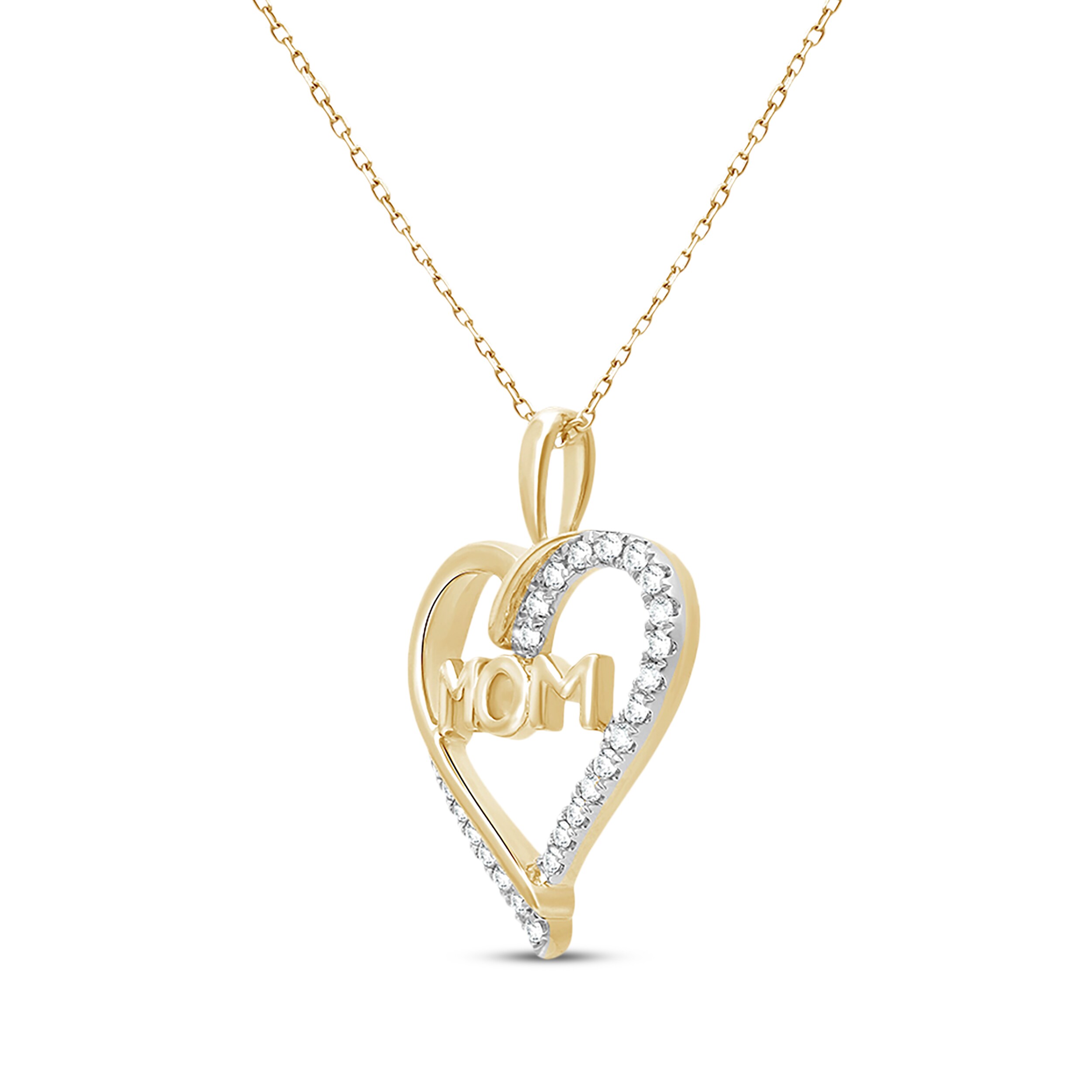 Kaya♡14kgf Diamond Heart Mom Necklace 1/5 ct tw 14K Yellow Gold-Plated