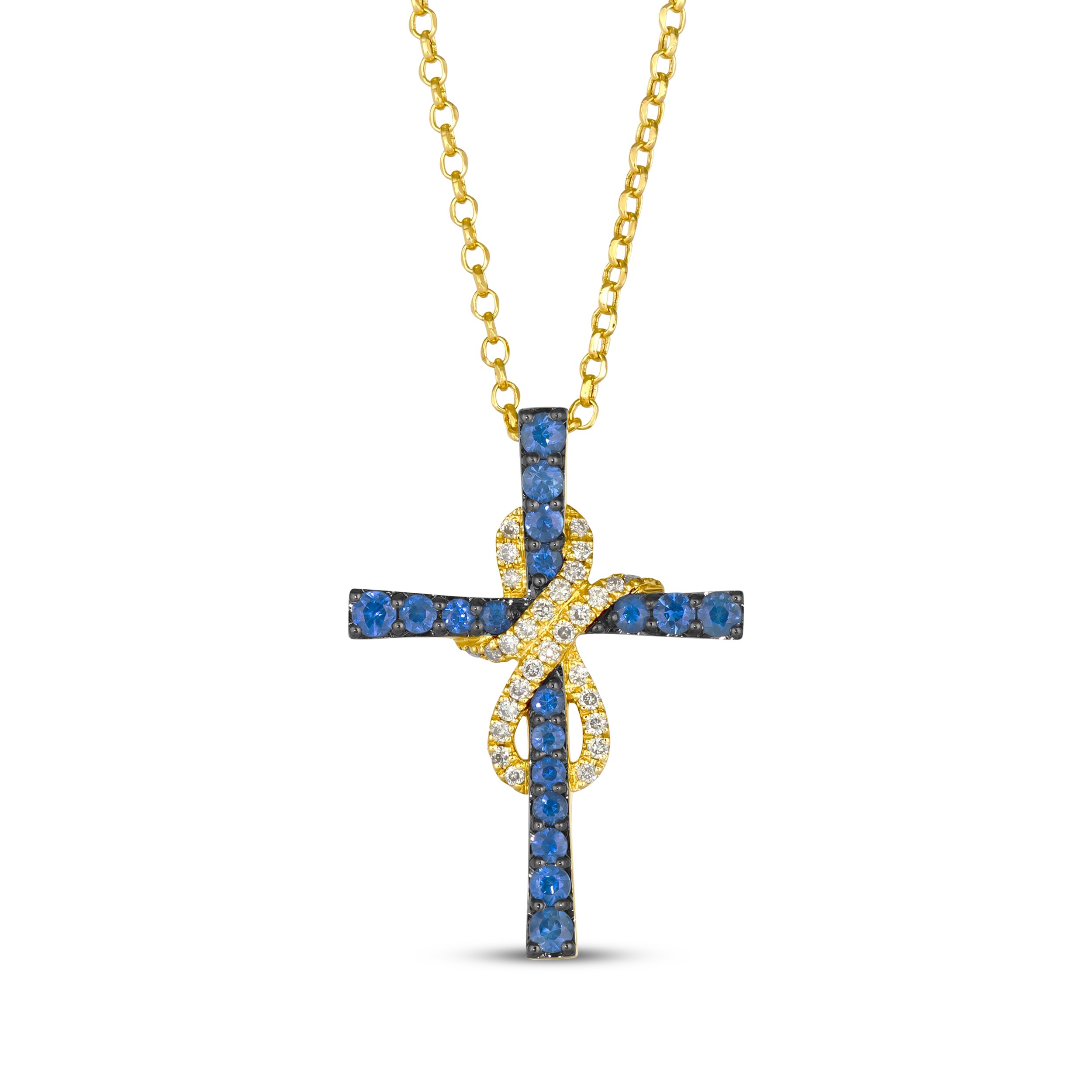 Le Vian Blue Sapphire Cross Necklace 5/8 ct tw Diamonds 14K Honey