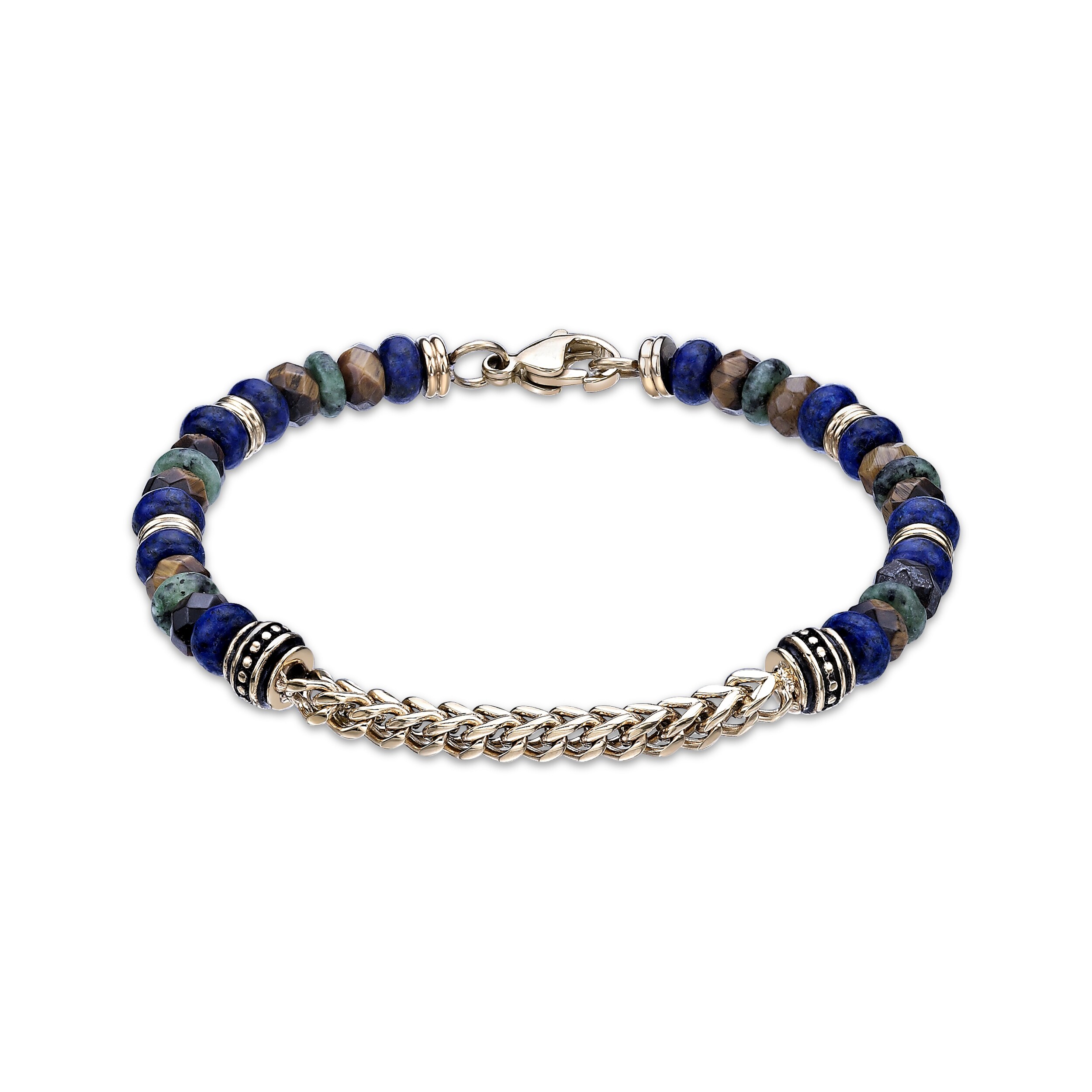 Men's Jasper, Tiger's Eye Quartz & African Turquoise Bead & Chain