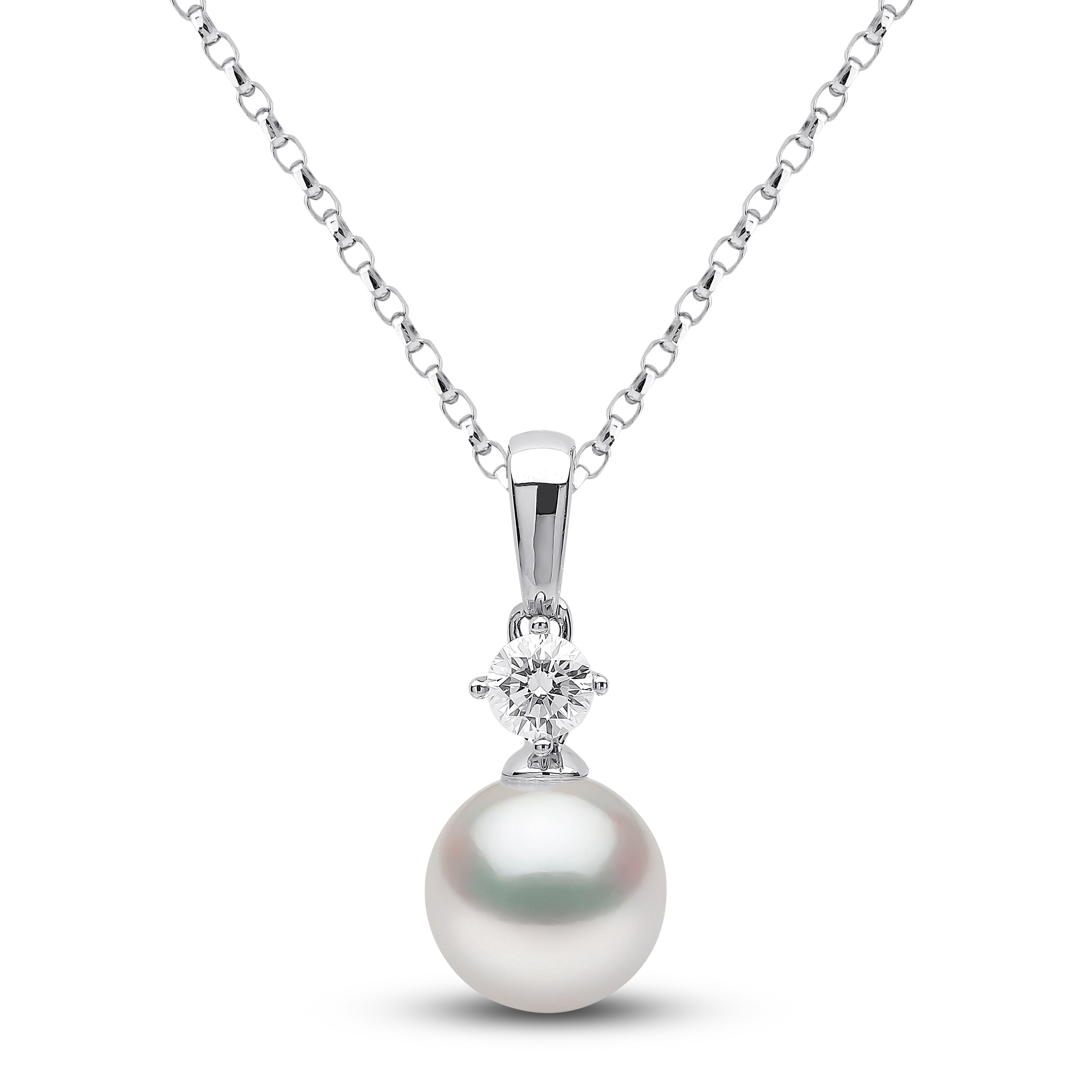 Yoko London White Akoya Cultured Pearl Necklace 1/5 ct tw Diamonds
