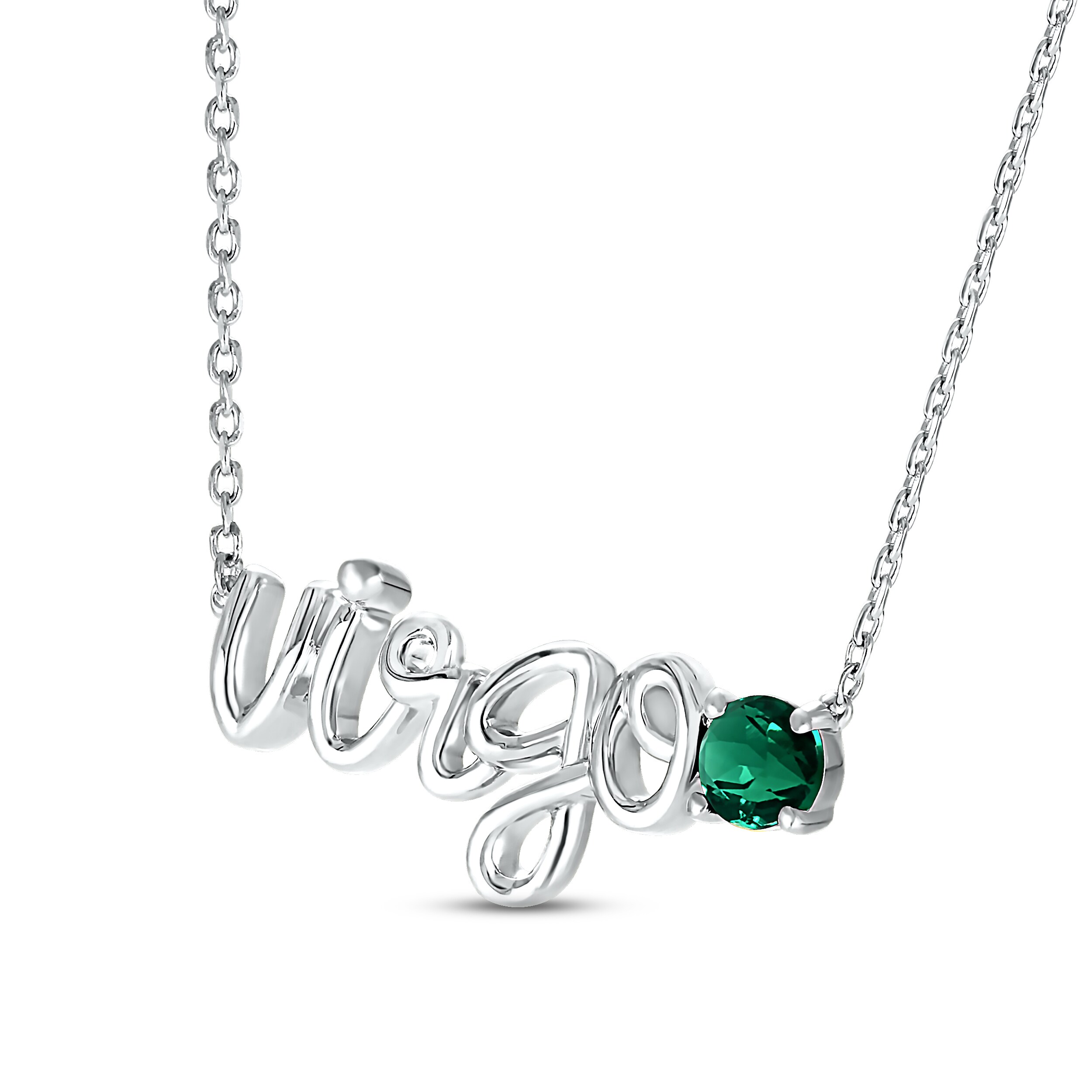 Lab-Created Emerald Zodiac Virgo Necklace Sterling Silver 18&quot