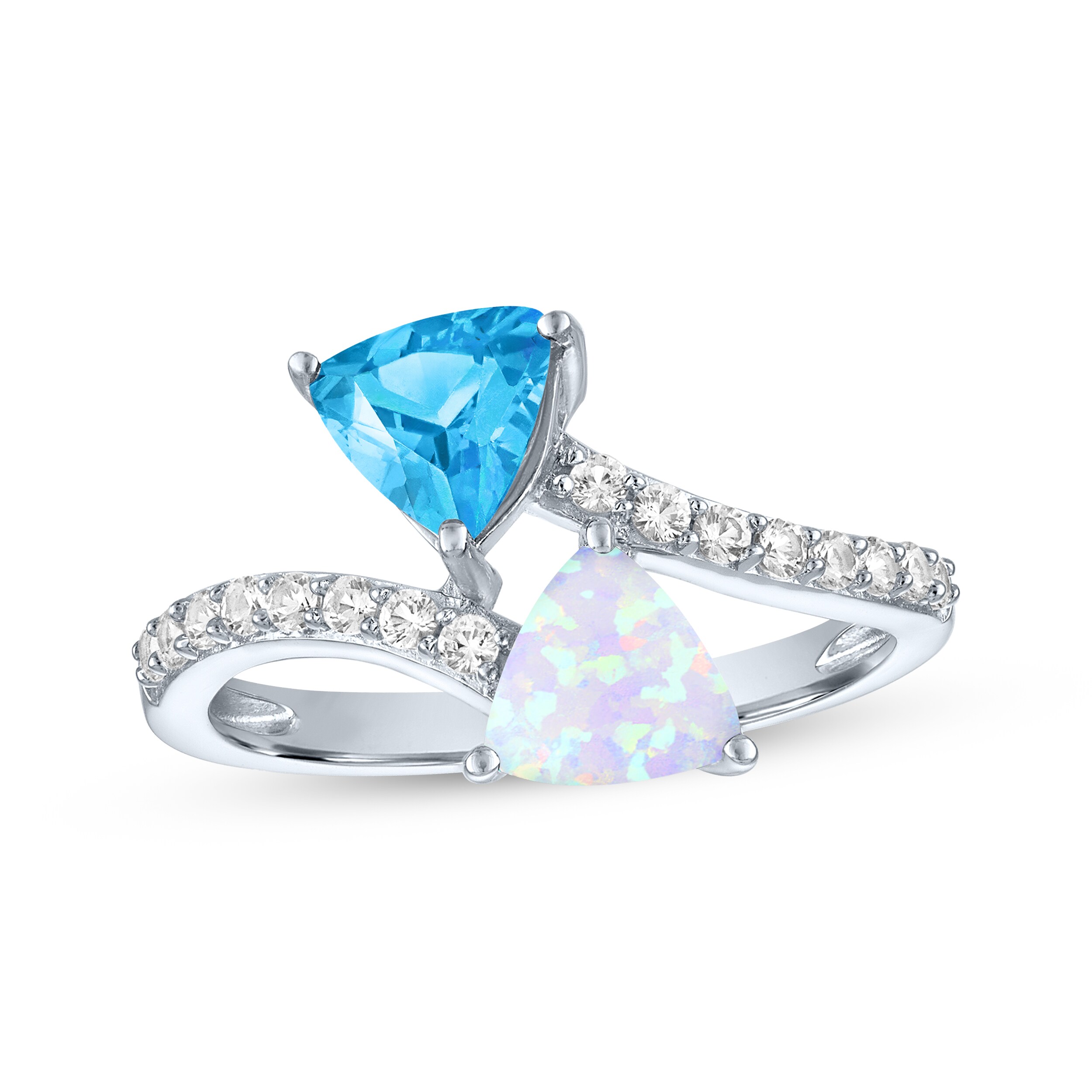 Swiss Blue Topaz, Lab-Created Opal & White Lab-Created Sapphire
