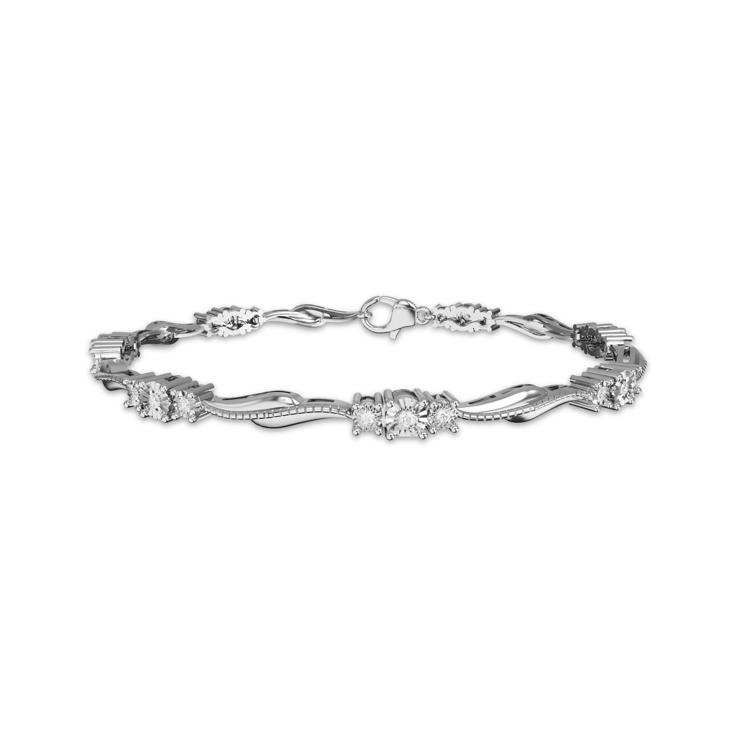 Diamond Wave Link Bracelet 1/10 ct tw Sterling Silver 7.25&quot