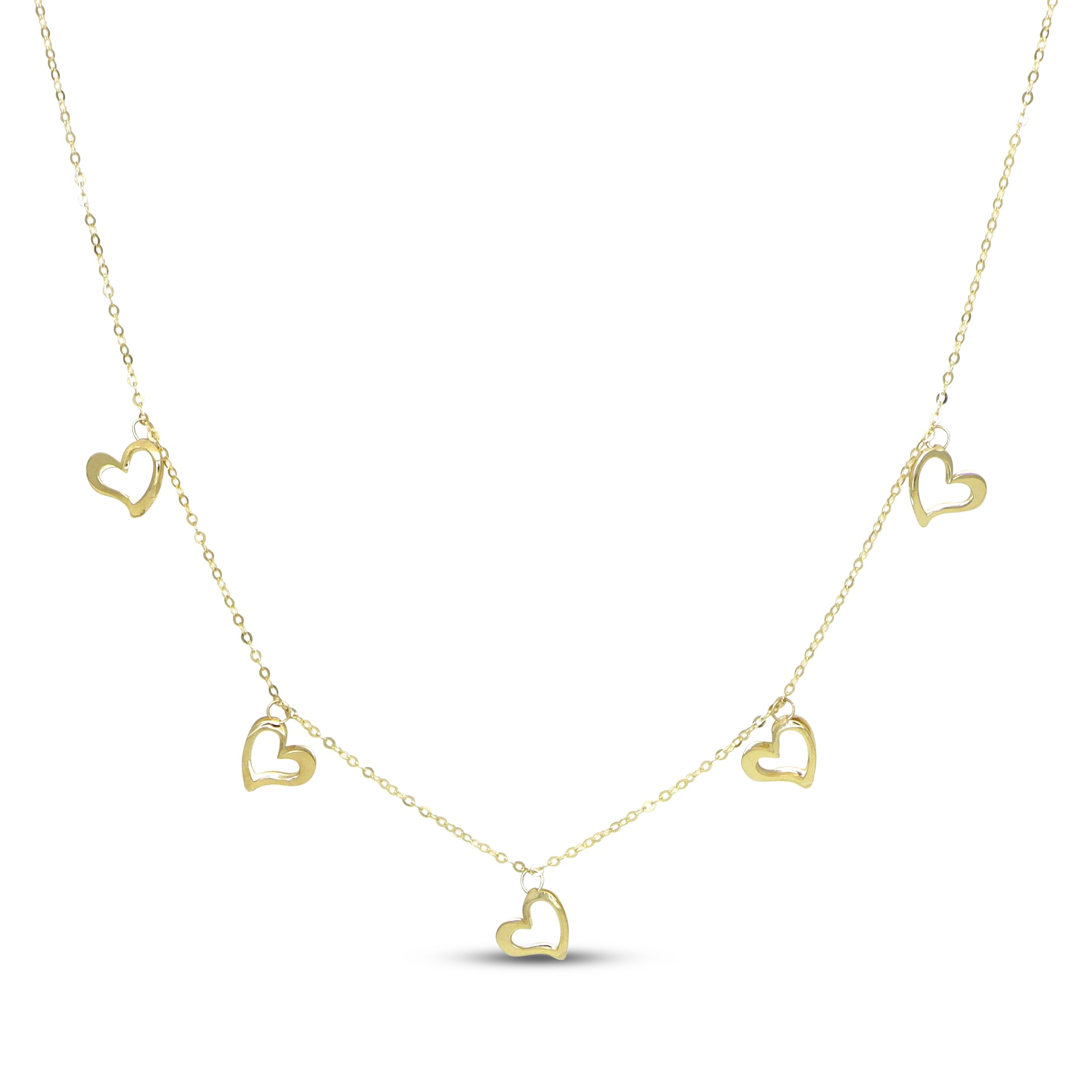 Open Heart Dangle Station Necklace 10K Yellow Gold 18