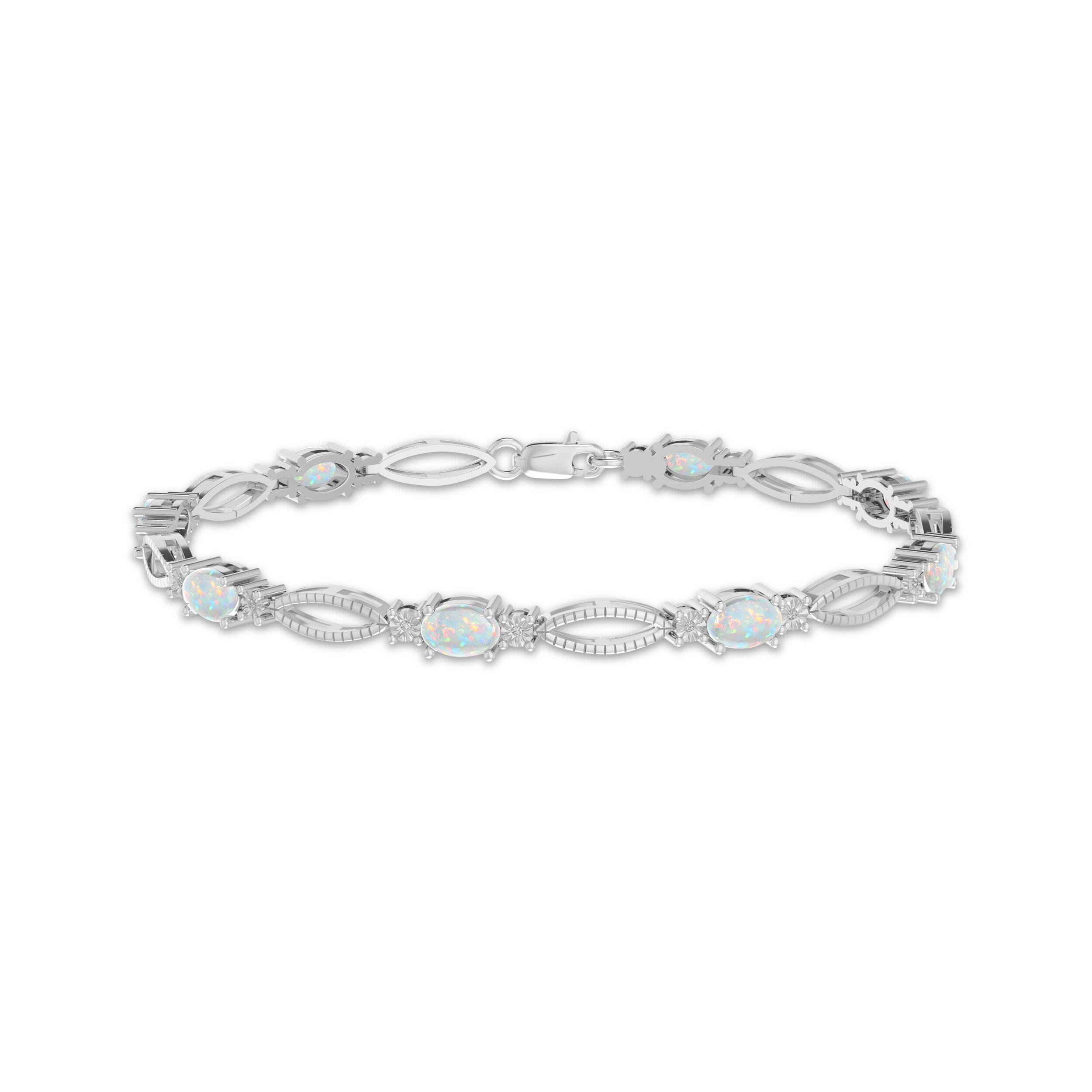 Oval-Cut Lab-Created Opal & Diamond Accent Marquise Link Bracelet