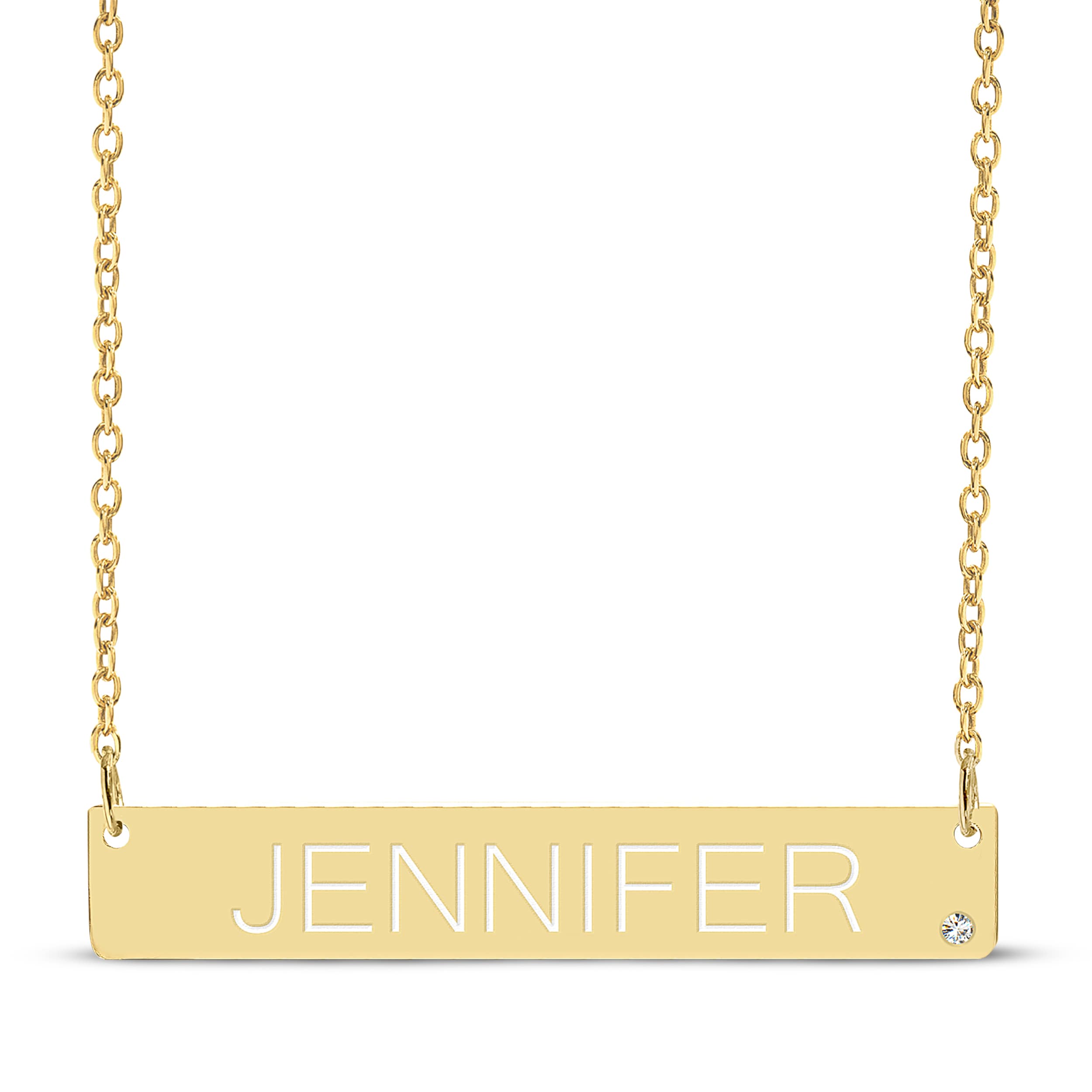 Name & Diamond accent Bar Necklace 14K Yellow Gold 18