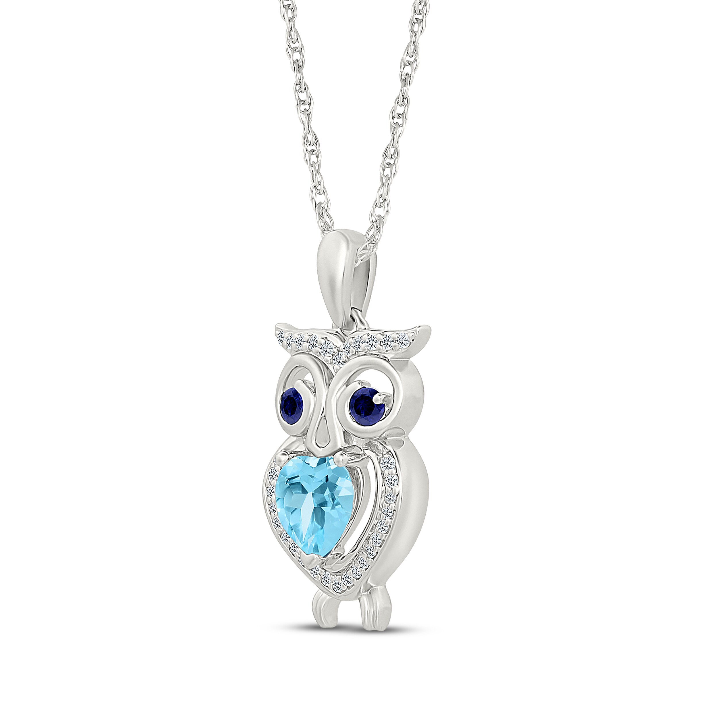 Heart-Shaped Swiss Blue Topaz, Blue & White Lab-Created Sapphire