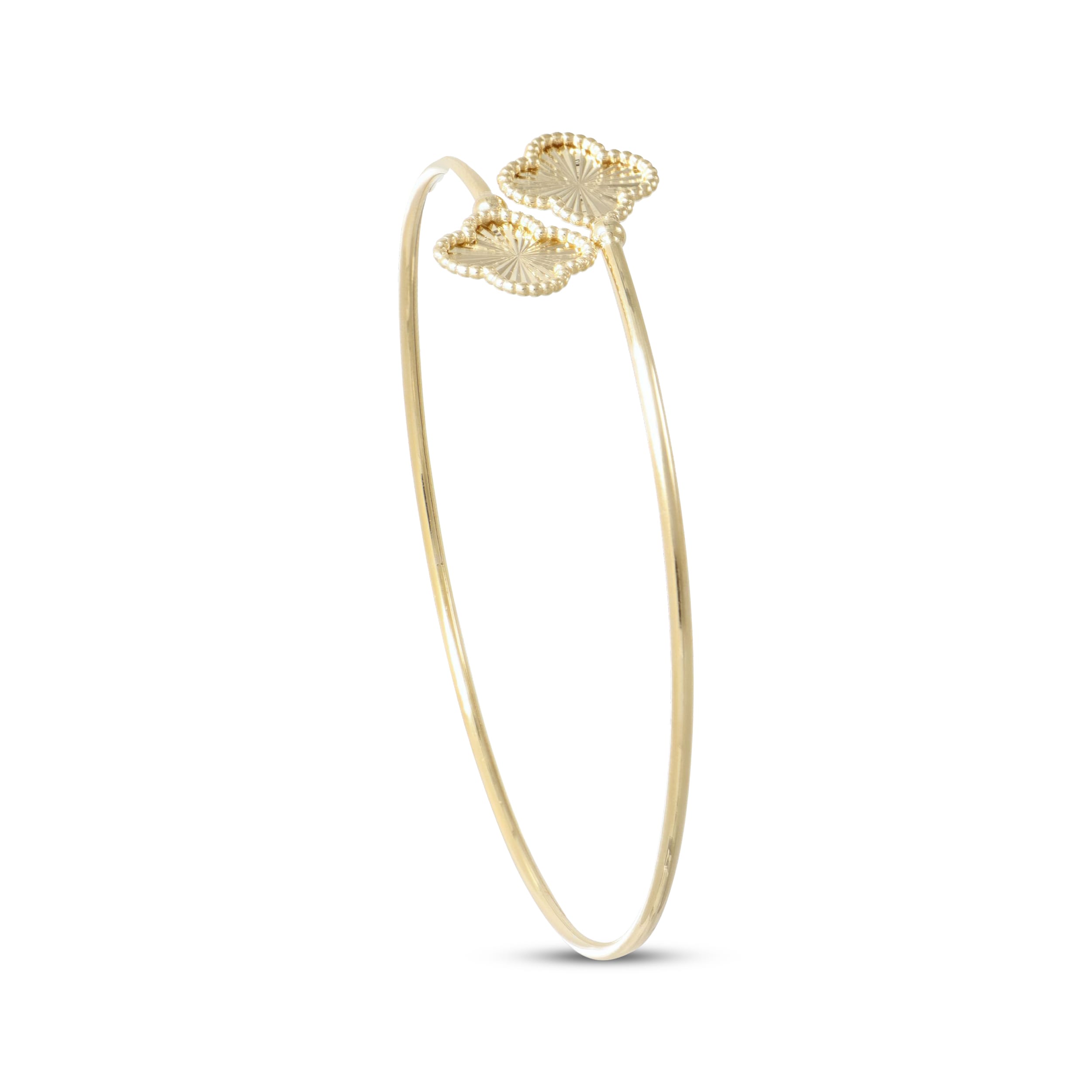 Italian Brilliance Diamond-Cut Clover Cuff Bangle Bracelet 14K