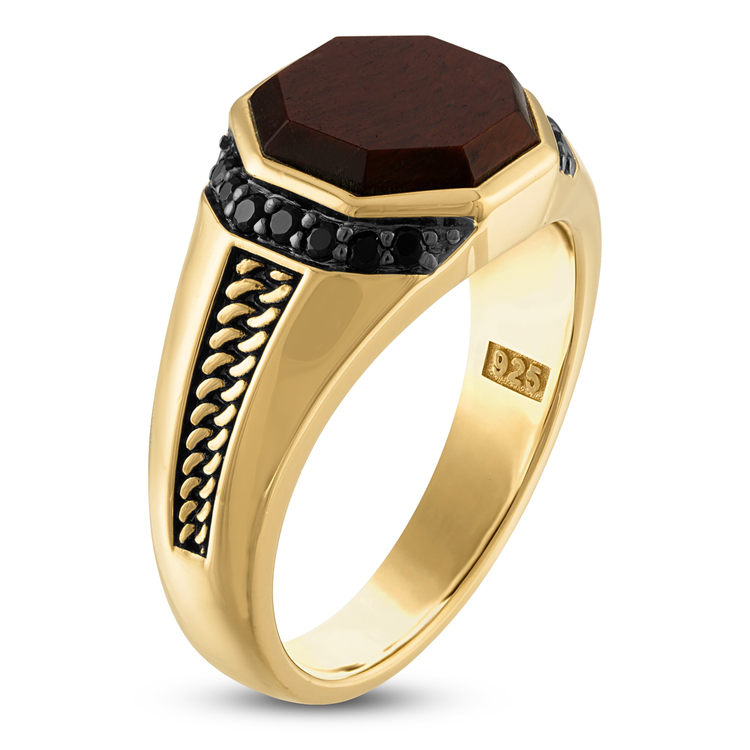 【Masa】UR-TACTICALD-RING 1933 by Esquire Men's Natural Tiger's Eye Quartz & Black Diamond