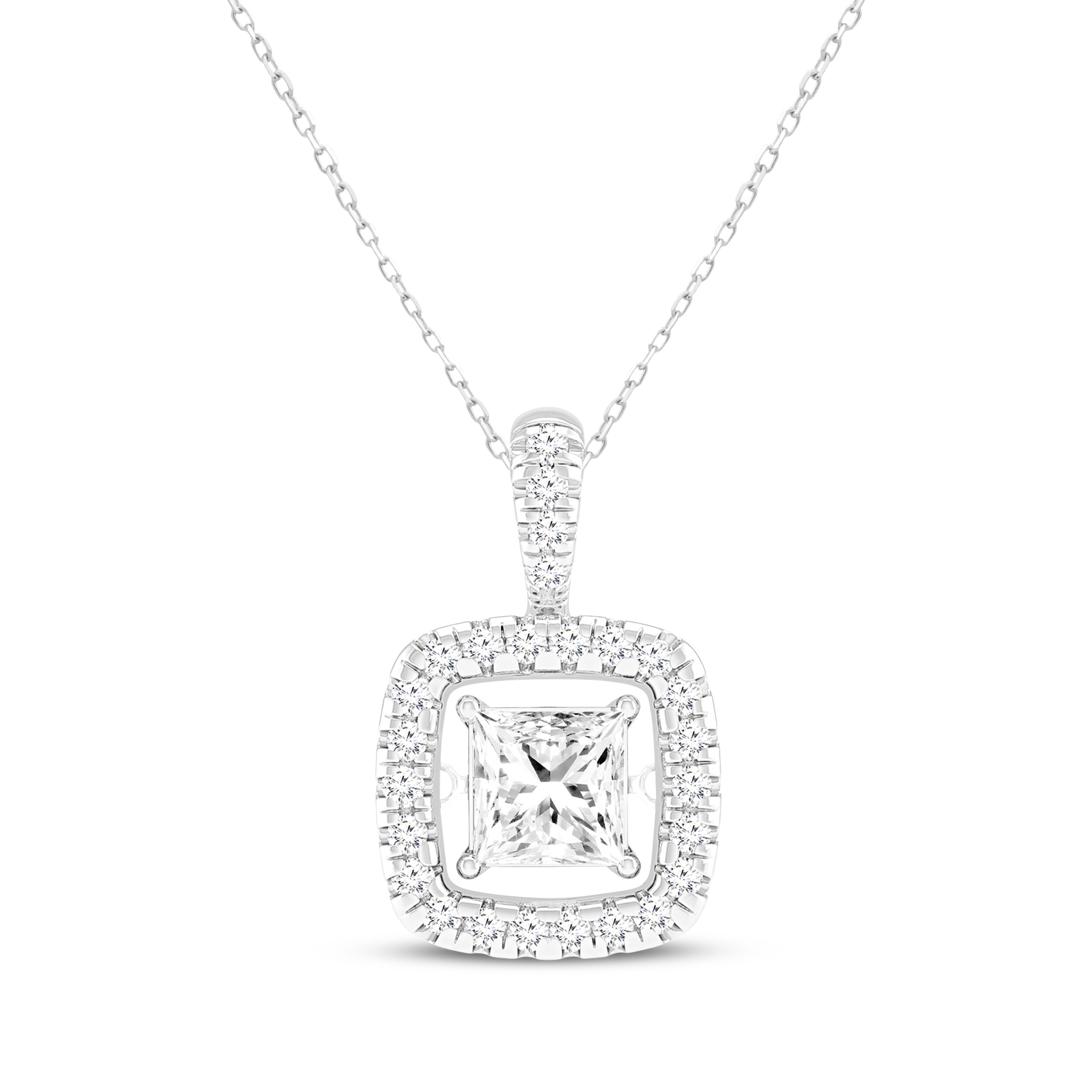 Unstoppable Love Princess-Cut Lab-Grown Diamond Halo Necklace 1 ct