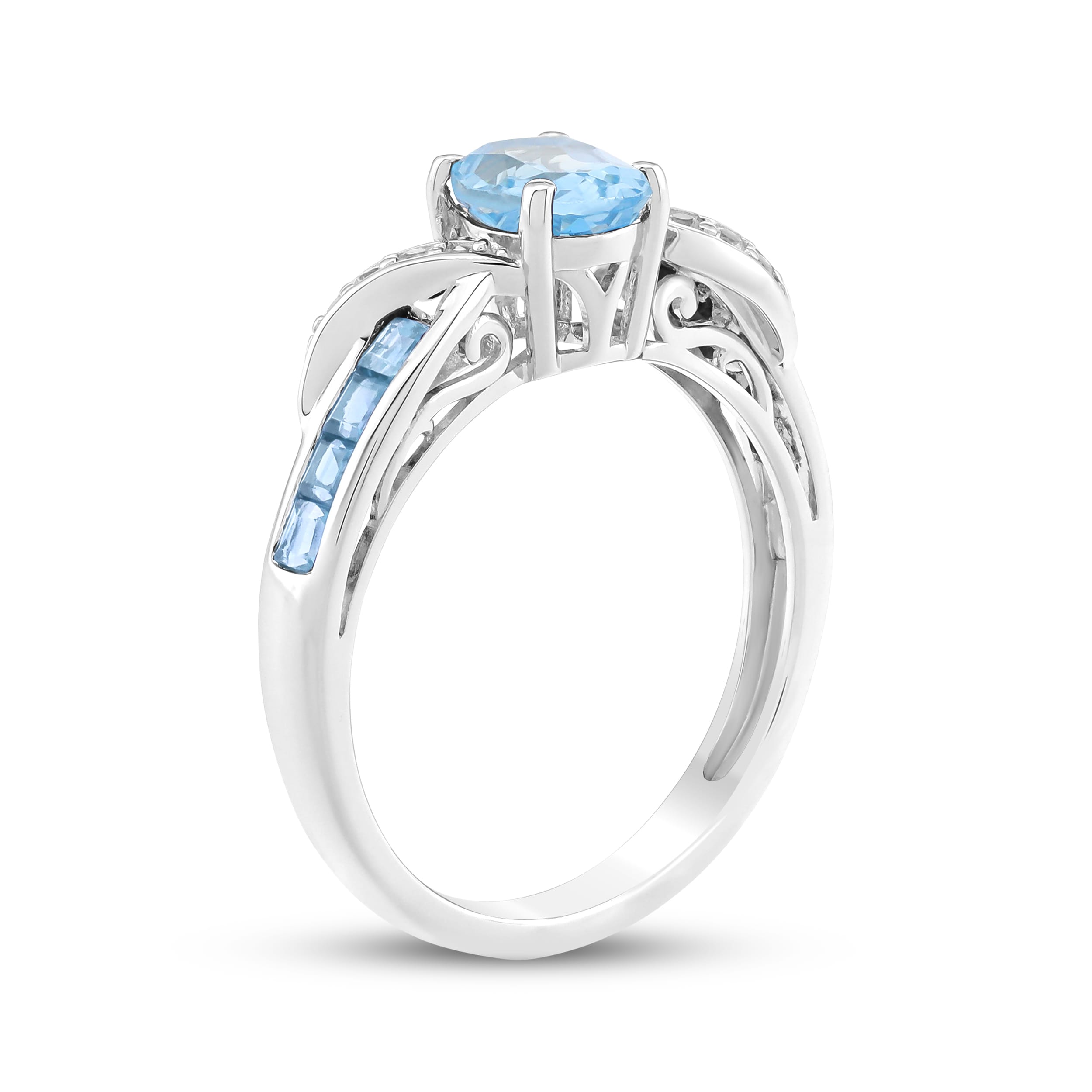 Oval-Cut Swiss Blue Topaz & White Lab-Created Sapphire Bypass Ring