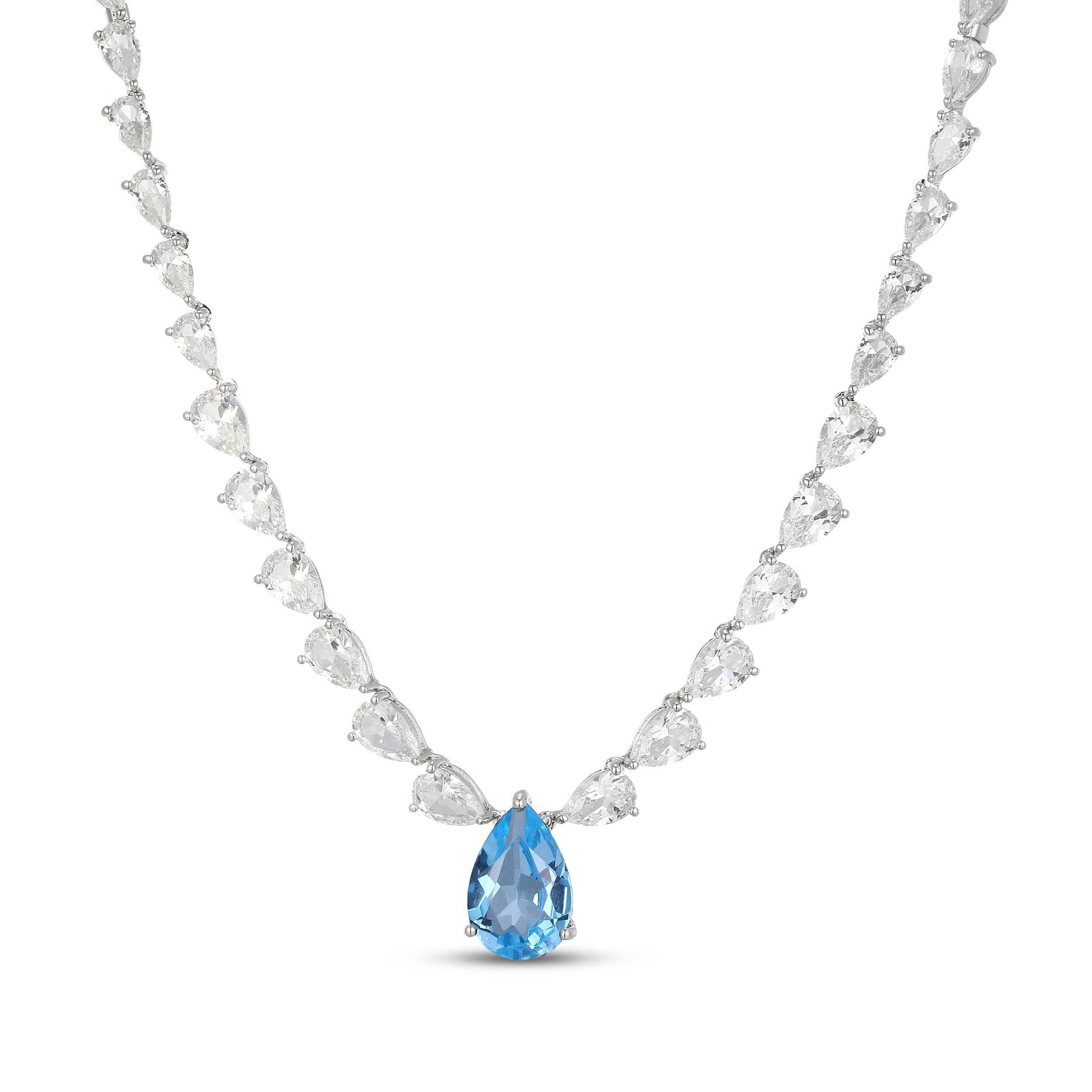 Pear-Shaped Swiss Blue Topaz & White Lab-Created Sapphire Necklace