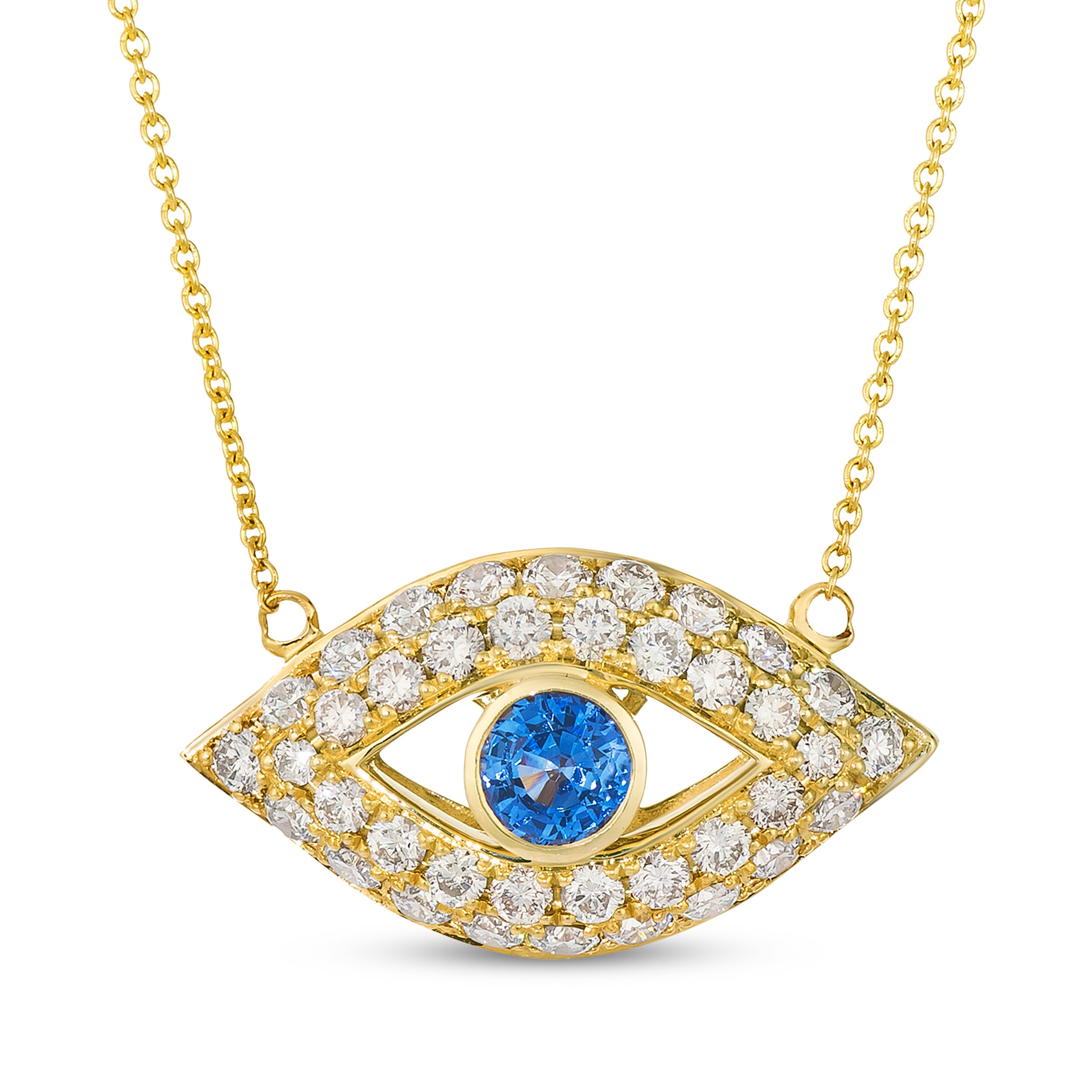 Le Vian Blue Sapphire Evil Eye Necklace 1 ct tw Diamonds 14K Honey