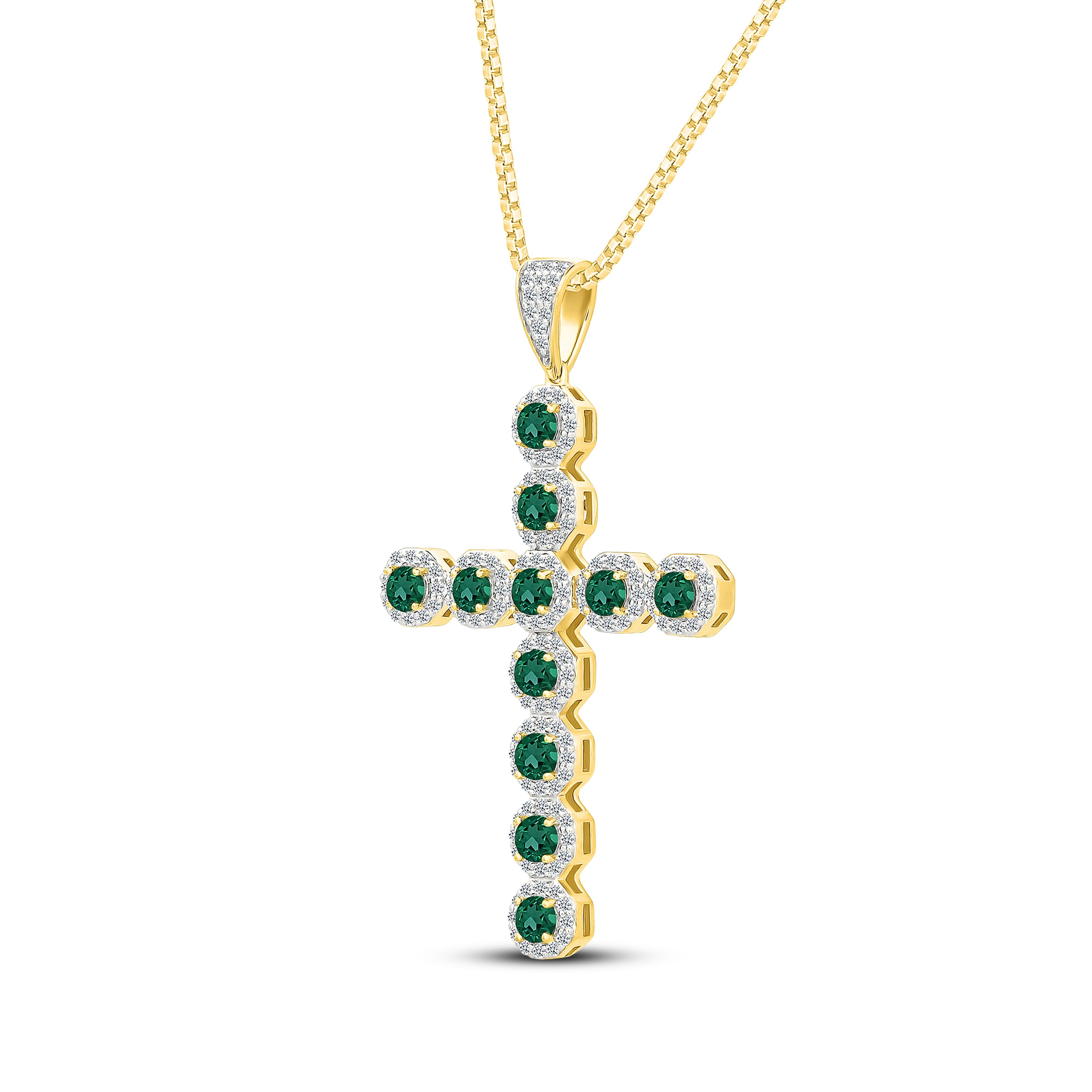 Men's Green Lab-Created Emerald & White Lab-Created Sapphire Cross