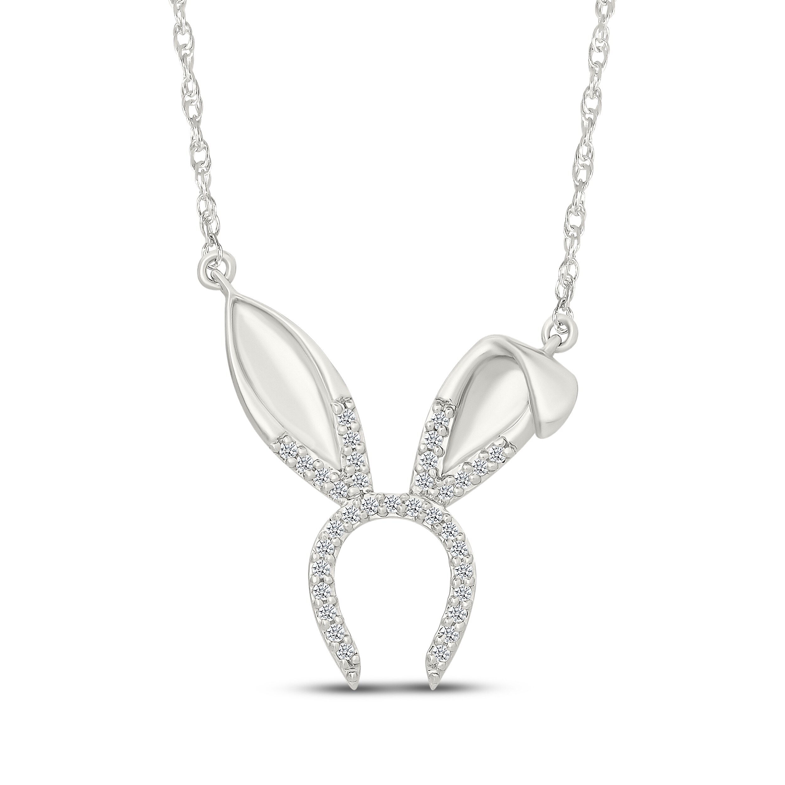 Diamond Bunny Ears Necklace 1/10 ct tw Sterling Silver 18&quot
