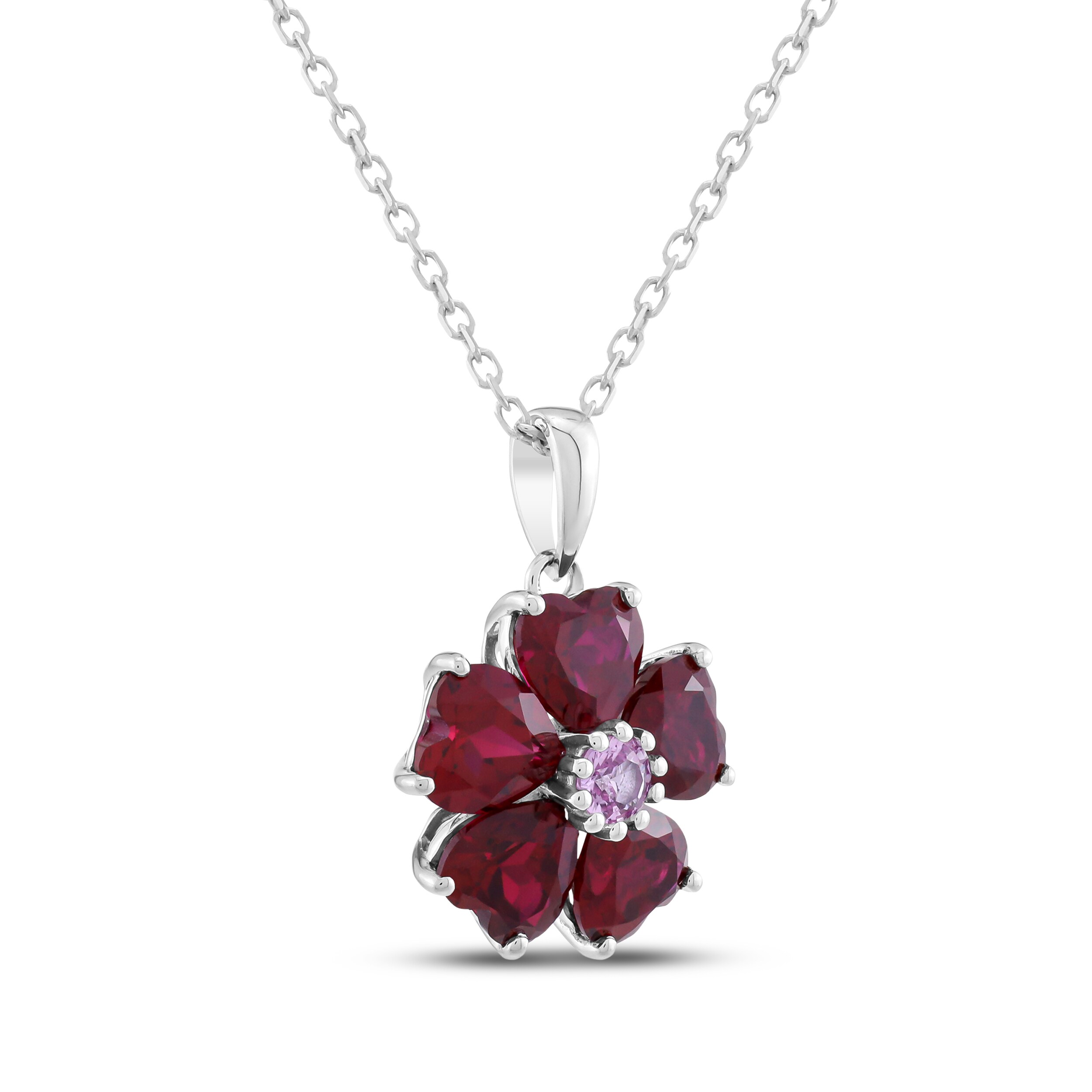 S♡Y Heart-Shaped Lab-Created Ruby & Pink Lab-Created Sapphire Flower