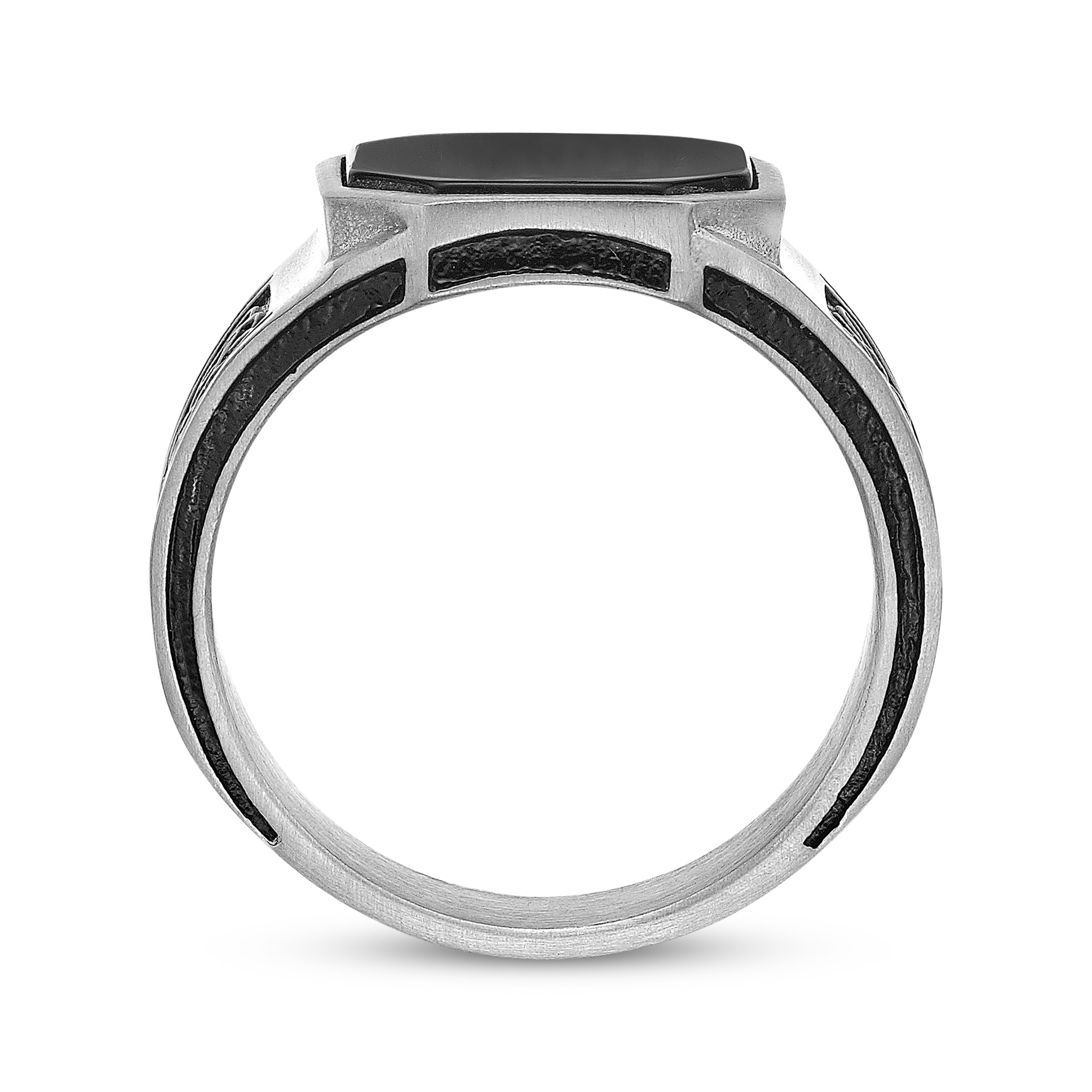Men's Black Octagon Agate Ring Stainless Steel | Kay